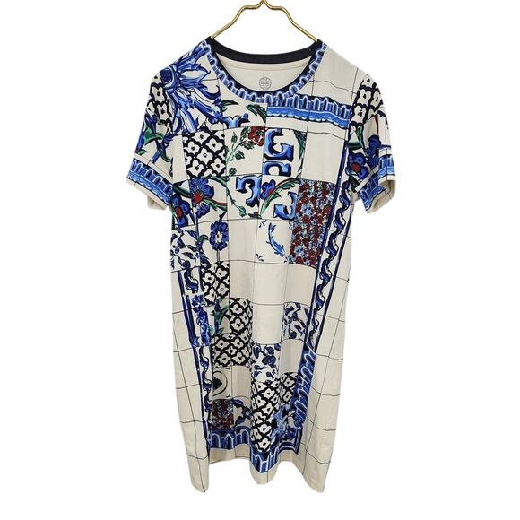 New NWOT Tory Burch Sequin Embellished Tile Mosaic T-Shirt Dress Pima Cotton M - Picture 3 of 10